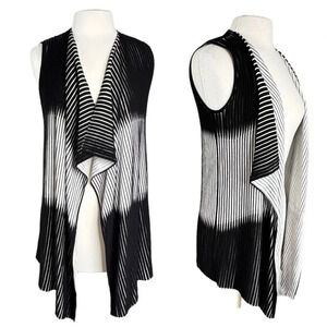 Lafayette 148 Ribbed waterfall Cardigan Sweater Striped Neutral Layer Small